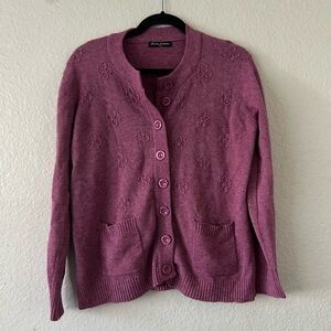 Belle Femme Women’s Wool Cashmere Blend Mauve Cardigan Large Grandma Cozy
